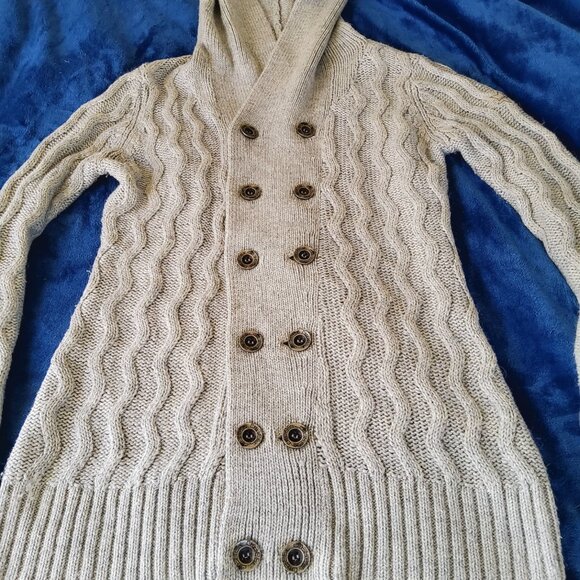 Diesel Femme Chunky Cable Knit Hooded Cardigan Button Sweater Neutral Size XL - Picture 7 of 11